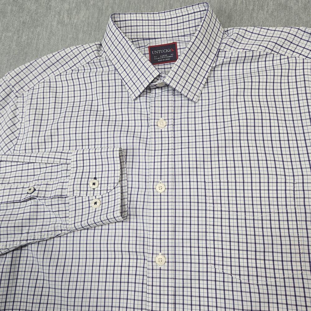 UNTUCKit Shirt Mens Large Purple Check Stretch Button Front Long Sleeve Casual